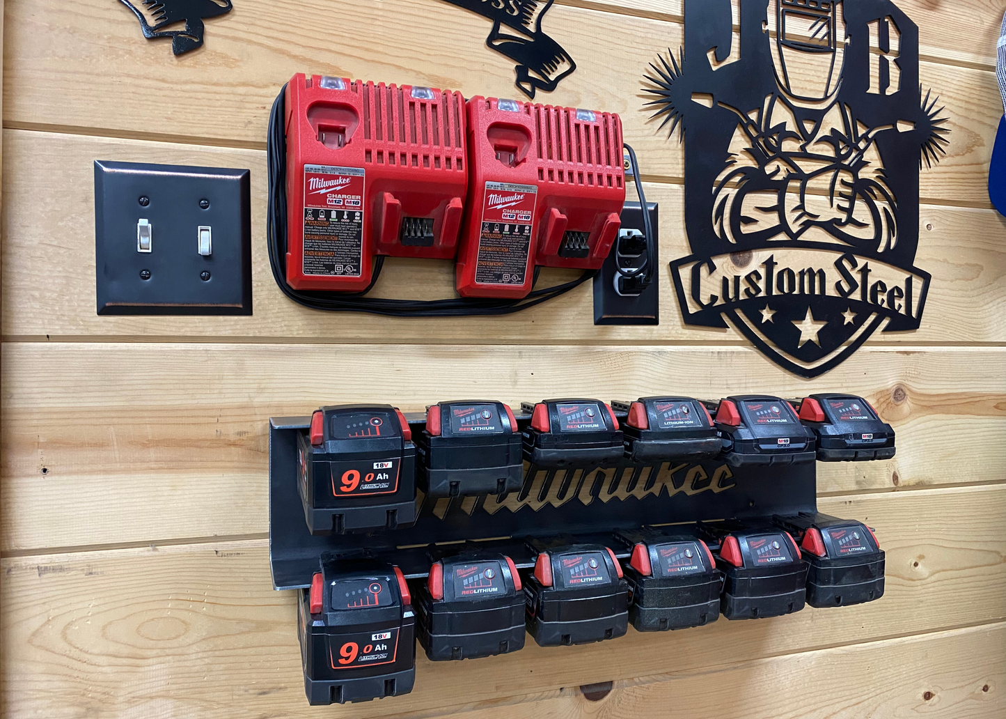 Milwaukee M18 - 12 Battery Holder Charging Station JB Custom Steel