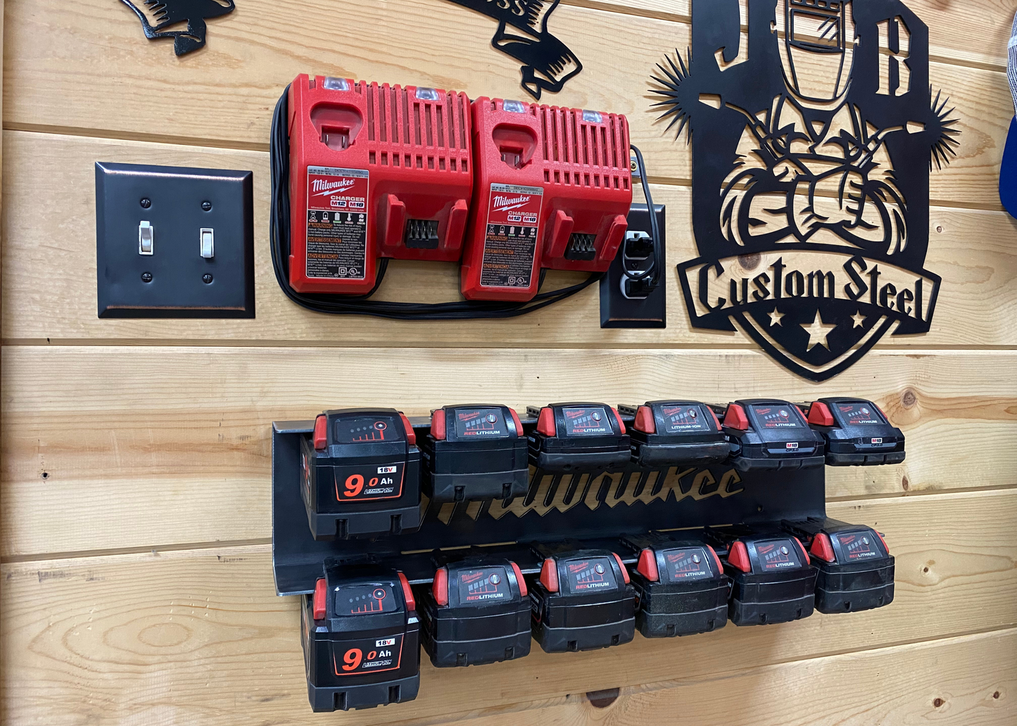 Milwaukee M18 - 12 Battery Holder  Charging Station JB Custom Steel