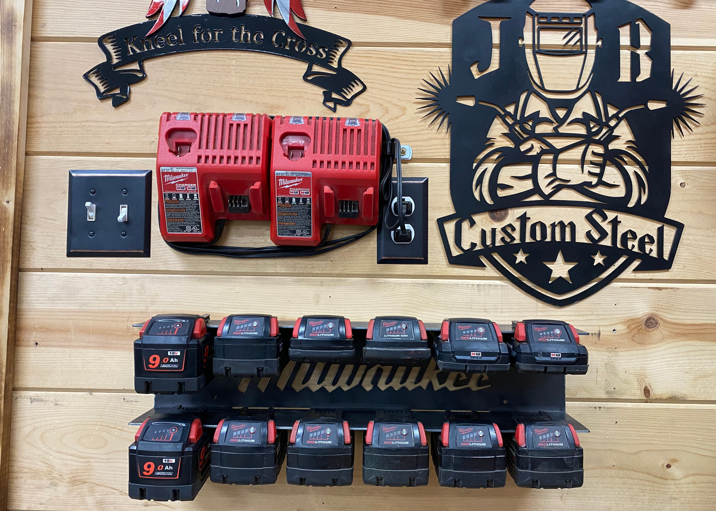 Milwaukee M18 - 12 Battery Holder Charging Station JB Custom Steel