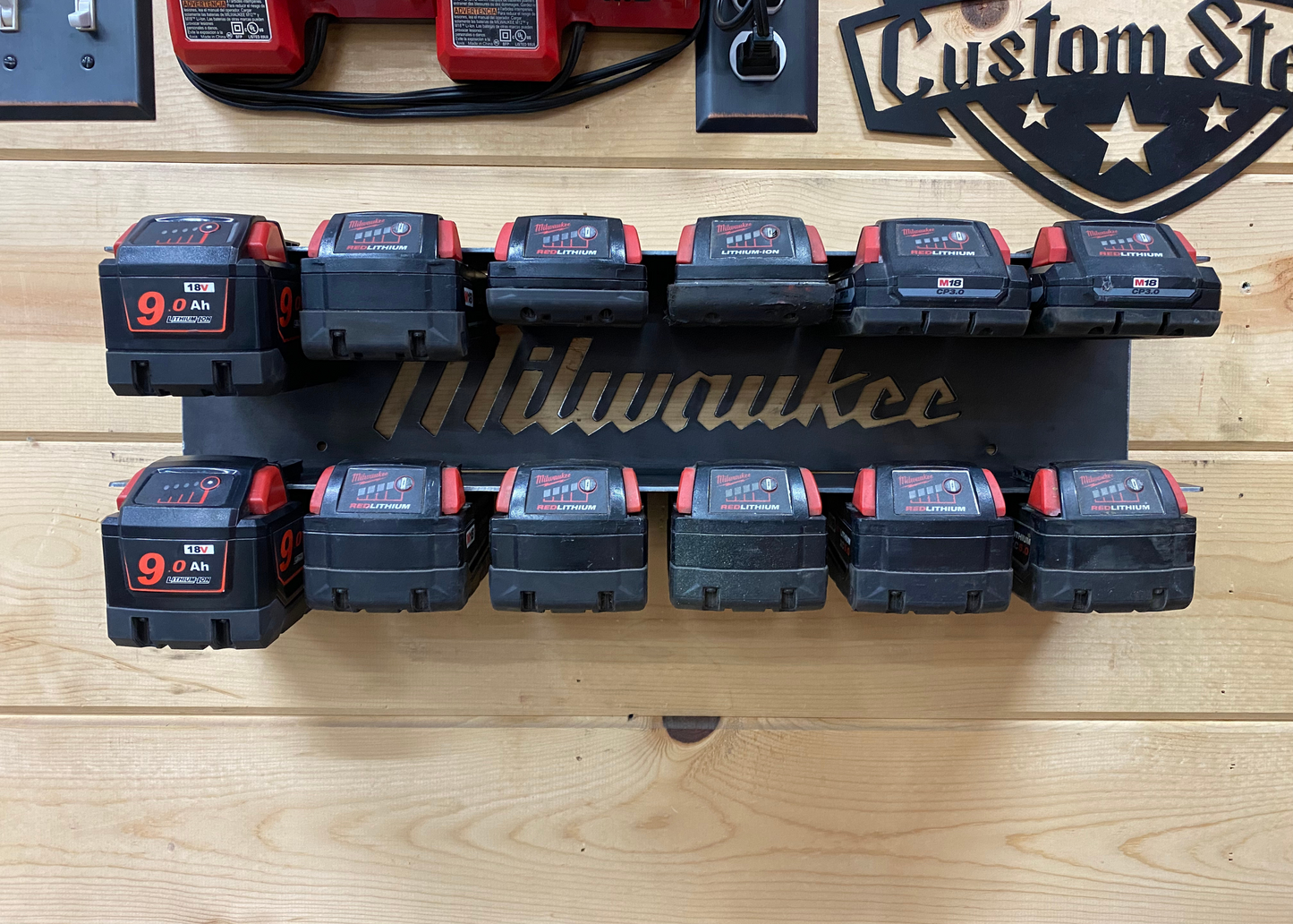 Milwaukee M18 - 12 Battery Holder  Charging Station JB Custom Steel