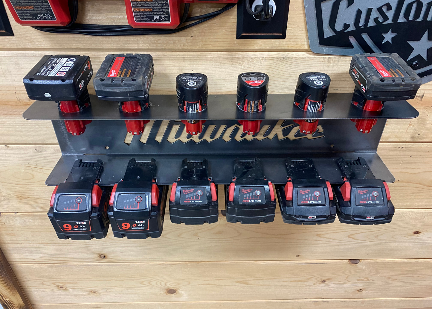 Milwaukee M18  M12 - 12 Battery Holder  Charging Station JB Custom Steel