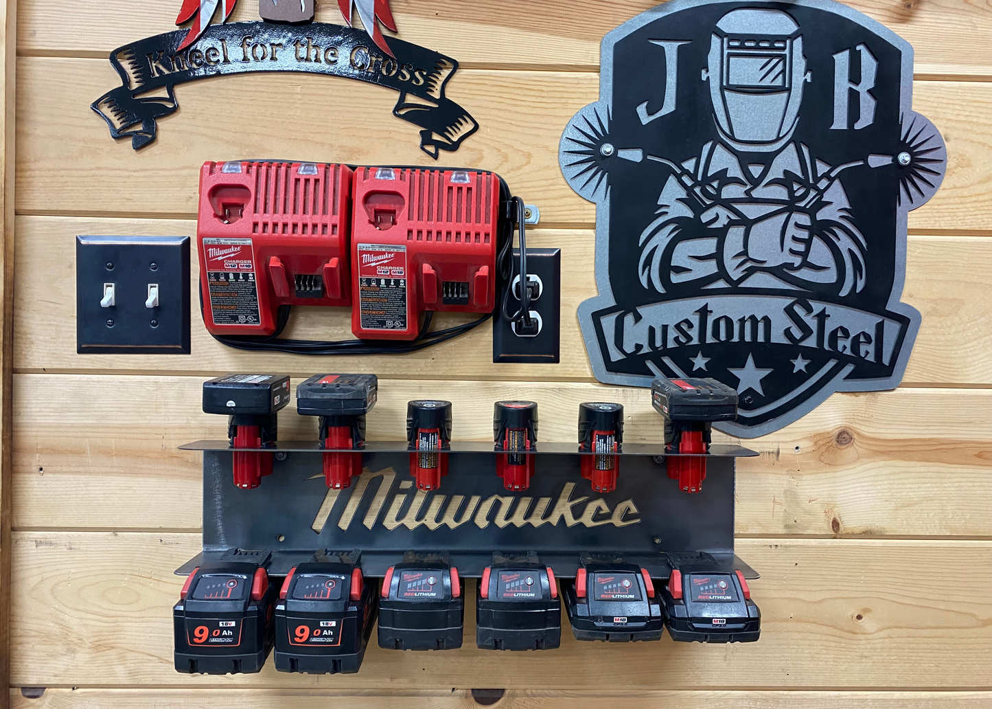 Milwaukee M18 M12 - 12 Battery Holder Charging Station JB Custom Steel