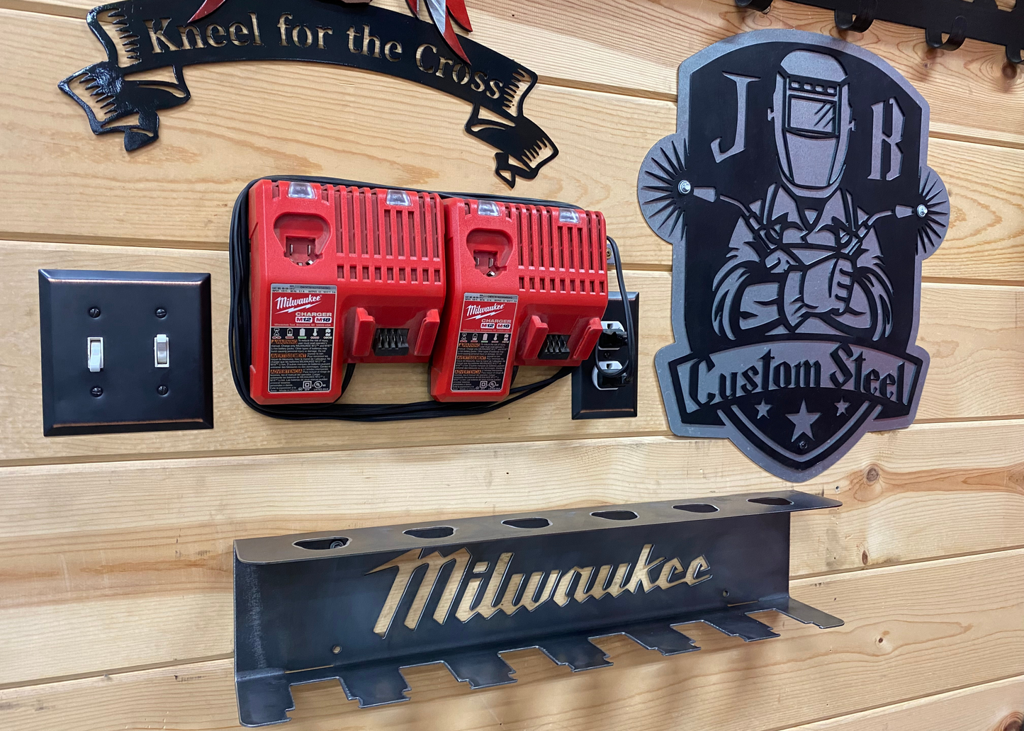 Milwaukee M18  M12 - 12 Battery Holder  Charging Station JB Custom Steel