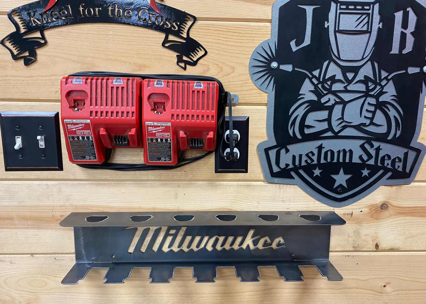 Milwaukee M18 M12 - 12 Battery Holder Charging Station JB Custom Steel