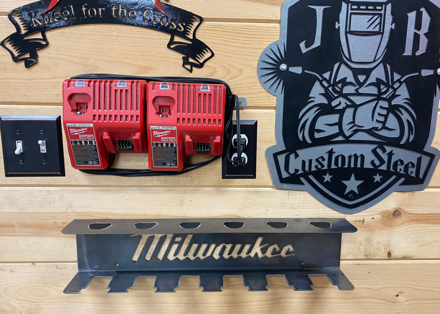 Milwaukee M18  M12 - 12 Battery Holder  Charging Station JB Custom Steel