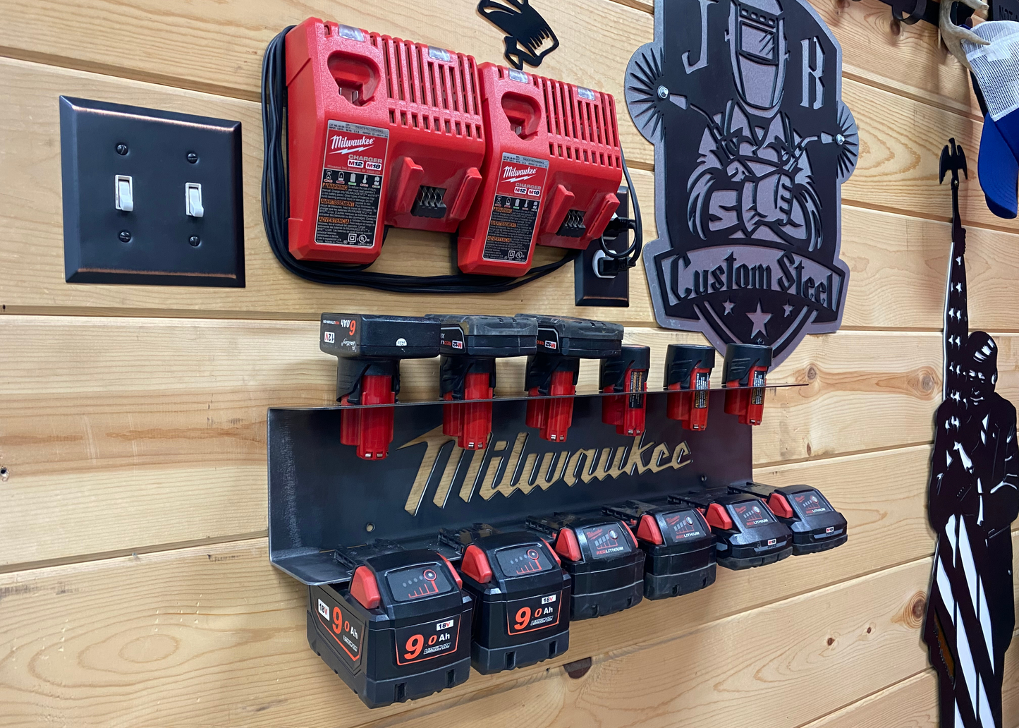 Milwaukee M18 M12 - 12 Battery Holder Charging Station JB Custom Steel