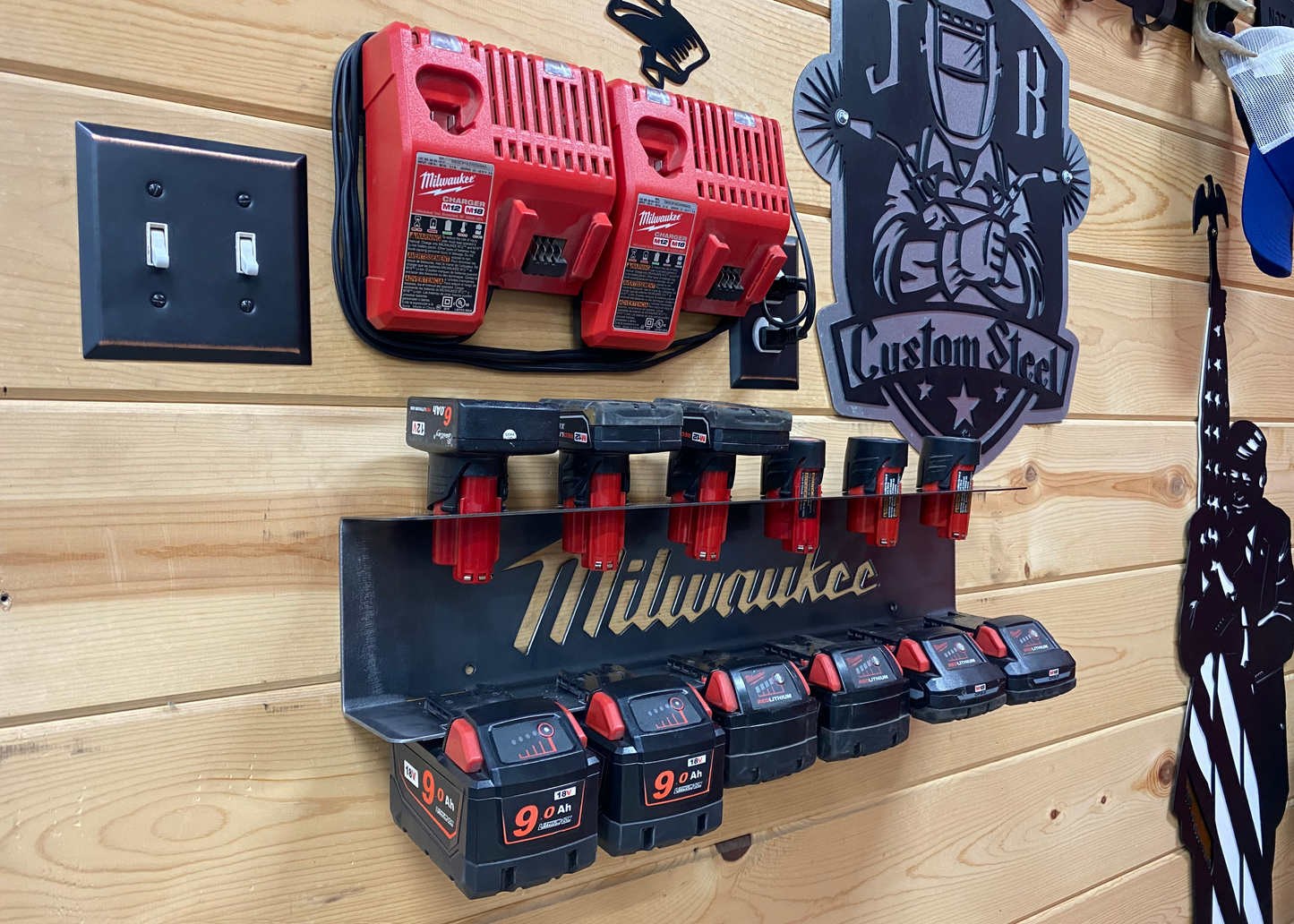 Milwaukee M18  M12 - 12 Battery Holder  Charging Station JB Custom Steel